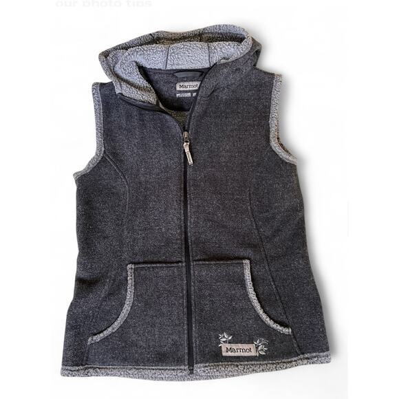 Marmot womens size L hooded full zip sherpa lined fleece Vest Outdoor Warm - Picture 4 of 6